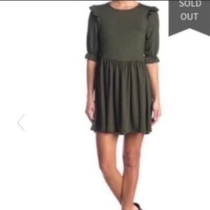 Velvet Torch Ribbed Ruffle Trim Mini Dress Medium